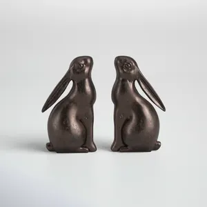 Porte-livres en bronze faits à la main en forme de lapin, décoration animale pour table, salon, thème Pâques, 2 pièces, style rustique - Product Image 4