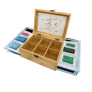 6-Compartment Natural Wooden Rectangle Tea <b>Box</b> <b>Kitchen</b> <b>Storage</b> with Clear Lacquer Traditional Japanese Style - Product Image 2