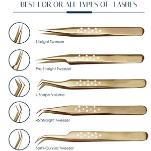 Pinces à épiler courbées personnalisées pour extensions de cils, couleur or, acier inoxydable, pinces à faux cils pour la beauté - Product Image 5