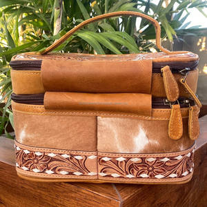 Sac cosmétique de maquillage en cuir repoussé à la main pochette de voyage portable pour femmes sac cosmétique en cuir de vachette pour femmes trousse de toilette de luxe styliste - Product Image 4