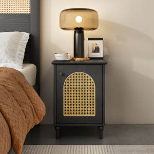 โต๊ะข้างเตียงทำจากไม้เฟอร์นิเจอร์ห้องนอนสไตล์ Boho โต๊ะหวายพร้อมโต๊ะข้างเตียงไม้ - Product Image 2