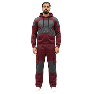 Survêtement à capuche pour homme, coloris bordeaux et gris, à blocs de couleur, manches longues, fermeture à cordon, coupe décontractée, style automne, 100 % coton - Product Image 1