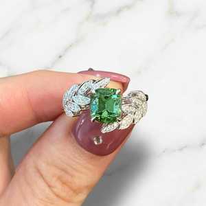Green Tourmaline <b>Cushion</b> Cut Moissanite Leaf Branch <b>Ring</b> For Women's 925 Silver Fine <b>Wedding</b> Jewelry Gift For Lovers - Product Image 4