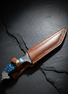 Couteau de chasse en acier Damas, lame à pointe tombante, manche en cuir, qualité industrielle, outil de survie en plein air, lame fixe 0,5 mm OEM - Product Image 4