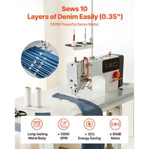 Máquina de Coser Industrial de Puntada Fija de 550W con Motor Servo, Base Plana, 5000 Puntadas por Minuto, Estructura Metálica - Product Image 2