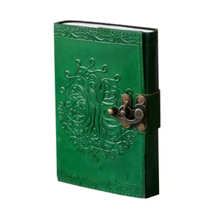 Tree Life Journal Green Leather Hardcover <b>Diary</b> Thermal Embossed <b>Lock</b> 5x7 Inch Shadows Handmade Vintage Notebook Writing - Product Image 3