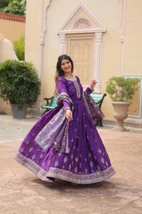 Colecciones de Vestidos Anarkali Listos para Usar, Estilo Indio y Pakistaní, con Dupatta con Estampado Kalamkari para Bodas - Product Image 4