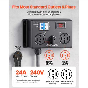 Interruttore di ricarica manuale per veicoli elettrici NEMA 14-30P a 14-30R 14-50R, 24A Max 240V, Apparecchiatura di distribuzione dell'energia, Interruttore splitter per asciugatrice e veicoli elettrici - Product Image 3