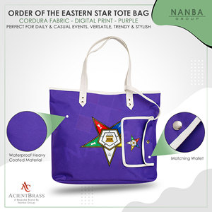 Sac fourre-tout imperméable violet avec broderie étoile orientale maçonnique et fermeture éclair |   Sac de shopping unisexe pour l'extérieur - Product Image 3