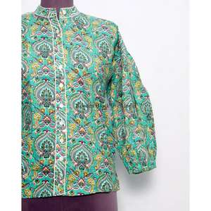 Haut indien floral vintage personnalisé de haute qualité pour femme, style coréen, 100 % coton, écologique, manches bouffantes - Product Image 2