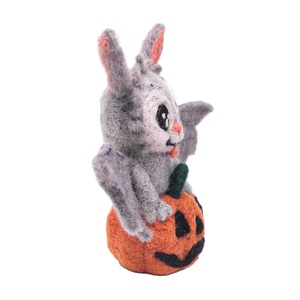 Handmade <b>Felt</b> Wool Halloween Bat Sitting on Pumpkin – Creepy Cute Needle Felted <b>Animal</b> Figurine Halloween Decor Gift - Product Image 2