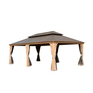 Gazebo de Techo Doble de Acero Galvanizado de 14x22 Pies con Estructura de Aluminio para Exteriores, Sistema de Canaletas Integrado y Pérgola con Cortinas - Product Image 1