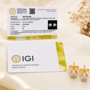 Pendientes de Diamantes Cultivados en Laboratorio con Certificado IGI, Oro Amarillo Sólido de 14 Quilates, Corte Brillante Redondo, Joyería para Mujer, Boda, Fiesta - Product Image 6