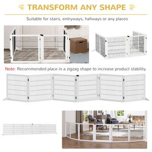 White 6-Panel Folding Wooden Pet Gate for Small Medium <b>Dogs</b> Solid Pattern Safety Barrier Support Feet <b>Button</b> for Indoor Use - Product Image 5