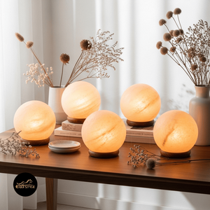 Lámpara de Sal Esférica, Bola Tallada Geométricamente, Decoración Moderna de Madera con Tema de Amor, Estética, Fabricación OEM, Lámparas de Sal Rosa - Product Image 5