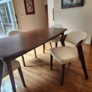 Modern Upholstered Leather <b>Dining</b> <b>Chair</b> with Solid Walnut Legs for Hotel Restaurant Furniture - Product Image 5