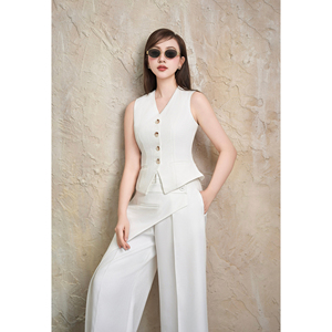 Chaleco Entallado con Cuello en V Blanco para Mujer, con Botones Dorados, Elegante Chaleco de Traje Sólido, Tejido DELWYN - Product Image 3