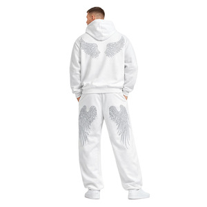 Custom Design <b>Men's</b> Rhinestone Hoodies ODM Wholesale Casual Winter Streetwear Low MOQ Manufacturing High GSM <b>Pullover</b> Hoodie Set - Product Image 3