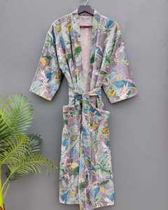 Robes kimono en velours bleu marine à imprimé jungle, robe de mariée en velours pour le thé du matin, robe de demoiselle d'honneur, robe en velours de coton pour femme - Product Image 4