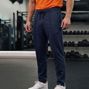 Navy Blue Fleece Lightweight High Waist Sporty Jogger Pants Drawstring Waist Side <b>Pockets</b> Regular Fit Men Workout Gym <b>Trousers</b> - Product Image 4
