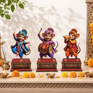 Ensemble de figurines de déesses Ganesha en MDF peintes à la main, couleurs personnalisées, poses festives, décoration de luxe pour la maison, ensemble de collection d'art, 11 pièces - Product Image 2