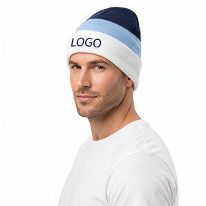 Bonnet d'hiver tricoté personnalisé à blocs de couleur, unisexe, épais, rayé, à revers, doux et chaud, pour l'extérieur - Product Image 3