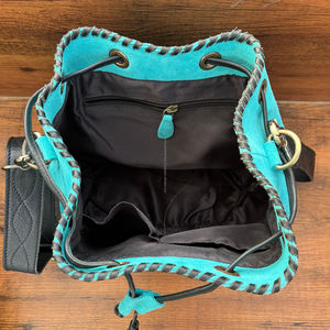 Sacs seau à bandoulière en cuir suédé d'excellente qualité en gros pour femmes, sacs à main à franges en cuir de vachette occidental - Product Image 5