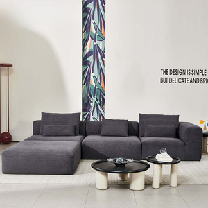 Modern Dark Grey Fabric <b>Sofa</b> | Modular Square Sectional Couch with Ottoman | Horti Club Villa & School - Product Image 2