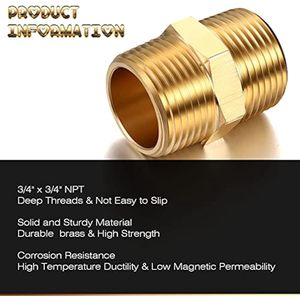 Brass <b>Hex</b> Nipple BSP NPT BSPT Male Thread Flexible High Pressure Pipe Fitting Connector OEM Custom (AOL-010) SAE#130137 - Product Image 3
