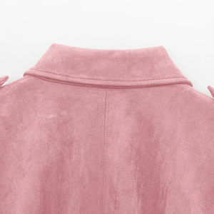 Chaqueta Blusón de Motociclista para Mujer, Color Rosa Bebé, Cuero Genuino, Manga Larga, Hombros Caídos, Cuello Camisero, Color Sólido, Transpirable - Product Image 4
