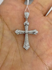 Pendentif classique en argent plaqué avec croix de Jésus, orné de cristaux de moissanite et de strass, style hip-hop, bijou unisexe, cadeau - Product Image 4