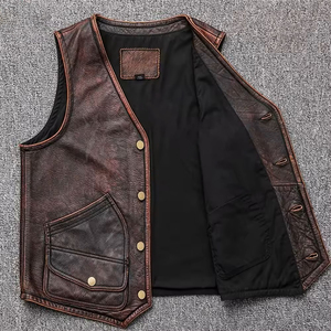 Nuevo Chaleco de Cuero de Diseño Casual, Prenda Exterior Vintage de Alta Calidad, Chalecos de Cuero Genuino Marrón Oscuro, Chaquetas sin Mangas CP-MLV-01 - Product Image 2