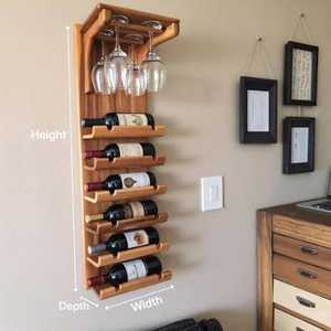 Estante de vino de madera para montar en la pared con soporte para copas, organizador de almacenamiento para 6 botellas - Product Image 1