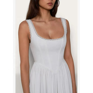 Robe midi blanche personnalisée pour femme, col carré, sans manches, coupe trapèze, robe décontractée d'été, OEM ODM - Product Image 2