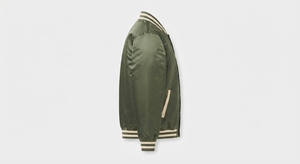 Chaqueta Varsity Impermeable de Satén Verde Oliva para Hombre, Cuello Alto, Cierre de Botones, Ropa Exterior Casual de Invierno - Product Image 2