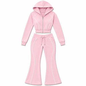 Low MOQ custom fleece jogger tracksuit women elastic waistband joggers kangaroo pocket <b>hoodie</b> - Product Image 1