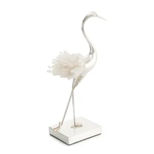 Figura de Grulla Plateada con Plumas de Cristal Blanco, Decoración para el Hogar, Escultura de Animal, Adorno Artístico para Mesa - Product Image 1