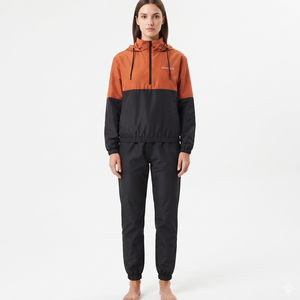 Trending Women's Quarter <b>Zip</b> <b>Hooded</b> Nylon Tracksuit Regular Fit Color Block Athletic Jogger Set for Casual Sportswear - Product Image 5