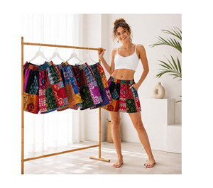 Patchwork Cotton Unisex Mid Waist Elastic Quick Dry Breathable Casual <b>Shorts</b> Printed <b>Woven</b> Style - Product Image 1