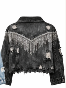 Veste en jean décontractée pour femmes, manteau surdimensionné en jean imprimé léopard et étoiles, unique et vintage avec poches - Product Image 2