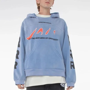 Sweat à capuche oversize en molleton de coton style hip-hop coréen, avec broderie et impression graphique personnalisée, effet délavé, coupe ample et épaules tombantes - Product Image 3