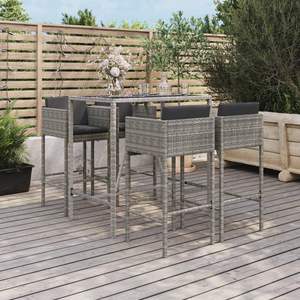 Ensemble de bar de jardin en rotin PE gris 5 pièces avec repose-pieds, collection de meubles d'extérieur durables et élégants - Product Image 1