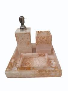 White <b>Marble</b> Resin Bathroom Accessories Set <b>Soap</b> <b>Dispenser</b> Liquid Pump Toothbrush Tumbler <b>Soap</b> Dish Vanity Tray Countertop items - Product Image 2