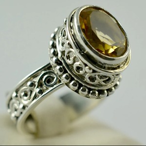Citrine 925 Sterling Silver <b>Boho</b> Statement Promise <b>Ring</b> for Women Yellow Gemstone 8 mm Round November Birthstone Month - Product Image 5