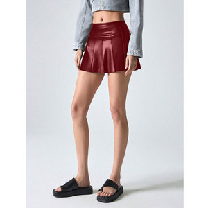 Minifaldas de cintura baja con pliegues para mujer, de piel sintética, para fiesta, club, estilo skater, skorts - Product Image 4