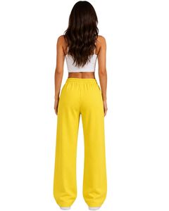 Pantalon de jogging ample jaune vif taille haute pour femme, coupe décontractée, style streetwear, idéal pour le quotidien, personnalisable par le fabricant - Product Image 2