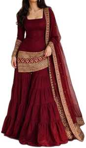 Ensemble Anarkali traditionnel brodé pour femmes, en coton marron, longueur au sol, coupe régulière, tenues indiennes et pakistanaises, vêtements de mariage - Product Image 5