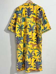 Robe kimono vintage en velours, imprimé jungle indien, doublée de coton - Product Image 5