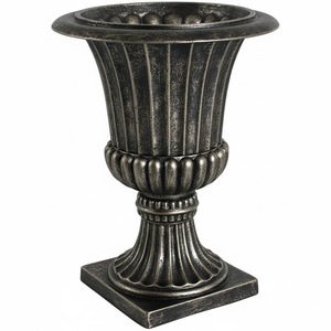 Urne de jardin en métal finition antique avec base carrée, jardinière classique d'extérieur pour la décoration de fleurs et de plantes vertes, urne de jardin - Product Image 1