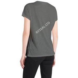 Camiseta Informal para Mujer, Cuello Redondo, Manga Corta, Corte Regular, Color Rojo, Transpirable, 100% Algodón - Product Image 3